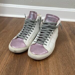 P448 High Top White Leather and Metallic Purple Size 38/7.5